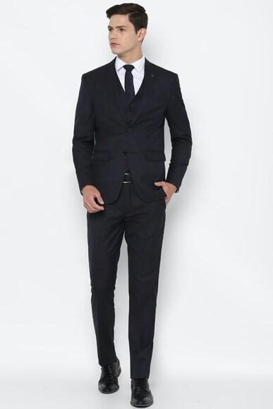 men navy slim fit check formal three piece suit