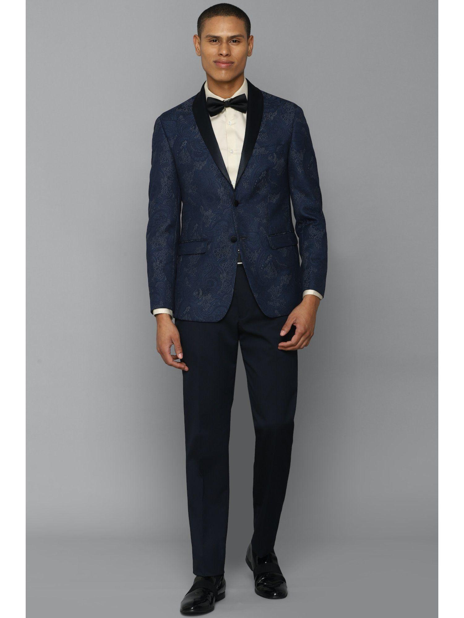 men navy slim fit print formal two piece suit (set of 2)