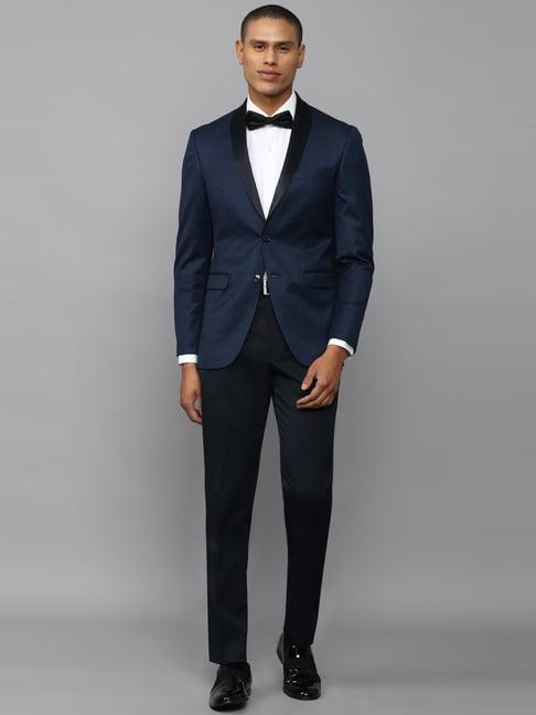 men navy slim fit print formal two piece suit