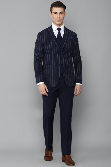 men navy slim fit solid formal four piece suit