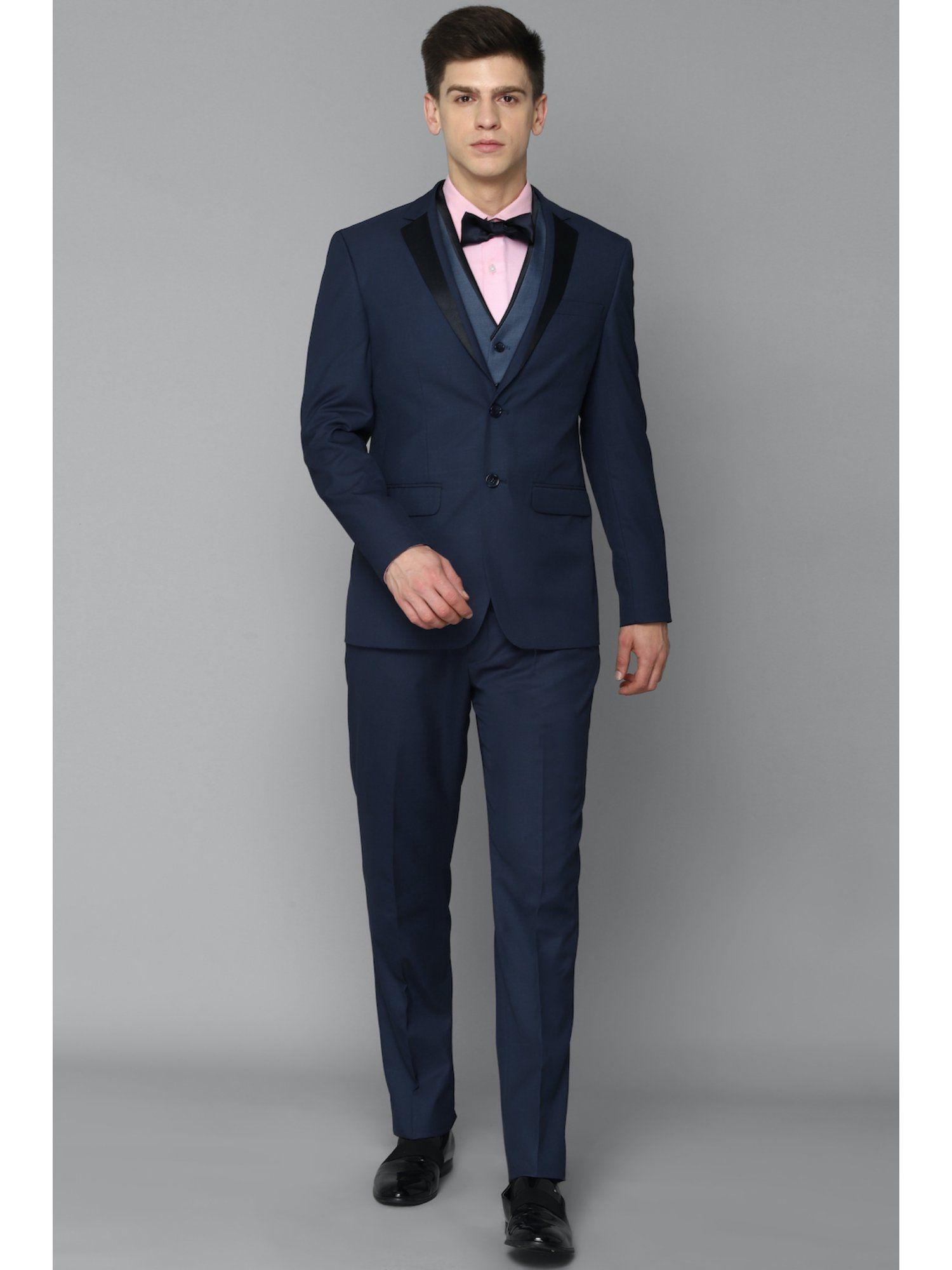 men navy slim fit solid formal three piece suit (set of 3)