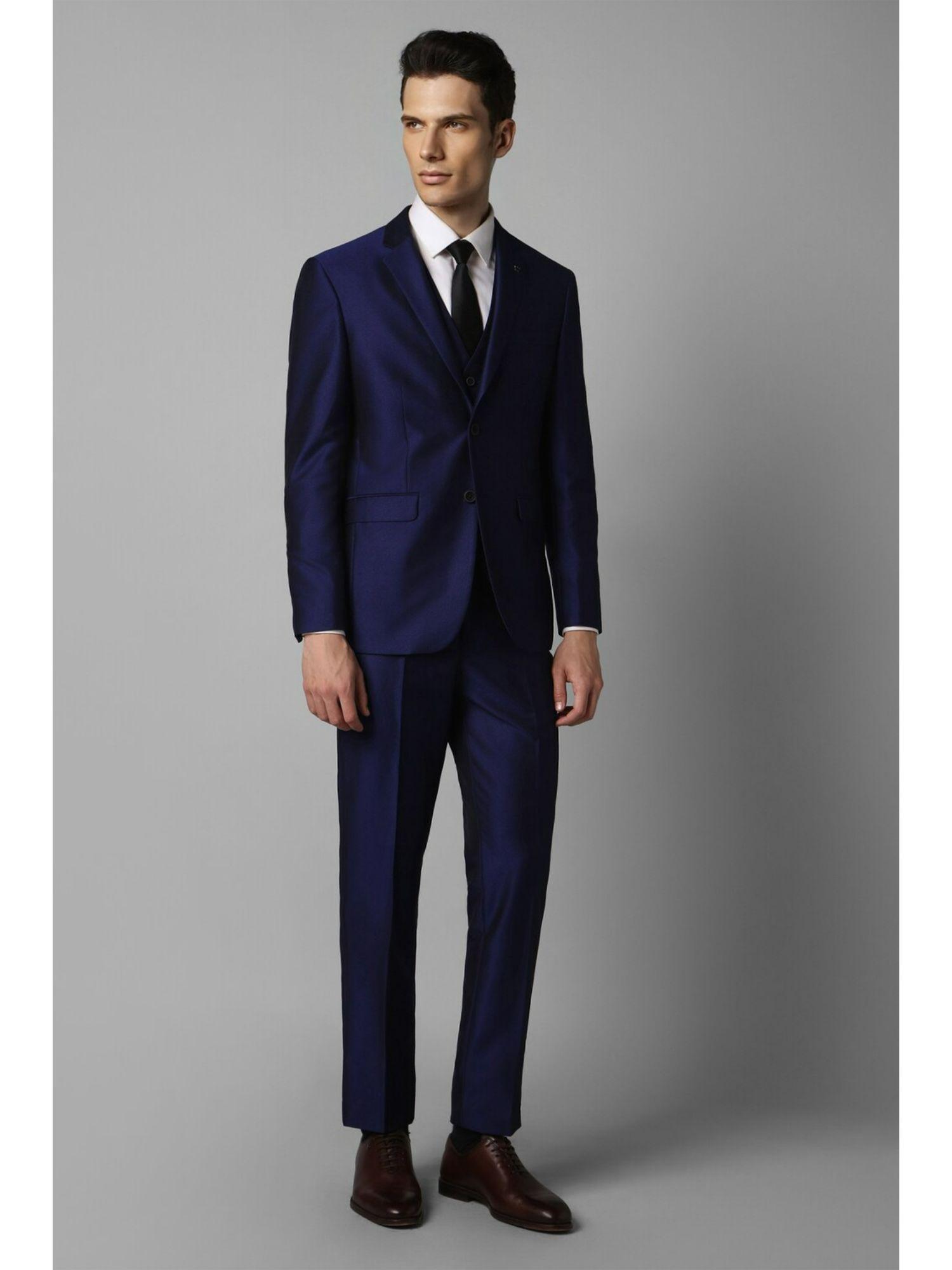 men navy slim fit solid formal three piece suit (set of 3)