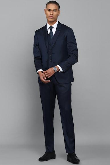 men navy slim fit solid formal three piece suit