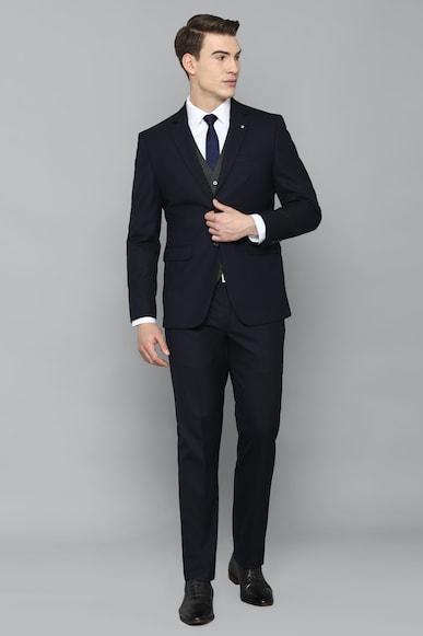 men navy slim fit solid formal three piece suit