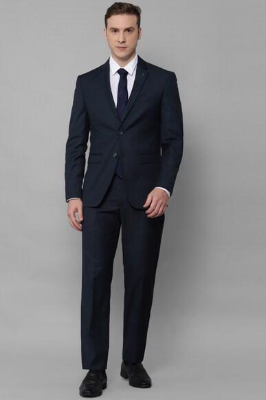 men navy slim fit solid formal two piece suit