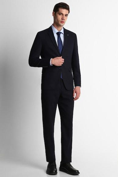 men navy slim fit solid formal two piece suit