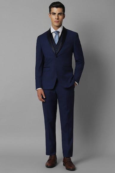 men navy slim fit solid party three piece suit