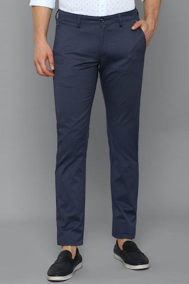 men navy slim fit textured casual trousers