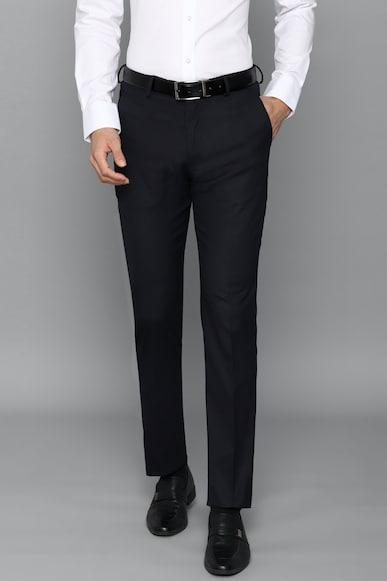 men navy slim fit textured flat front formal trousers