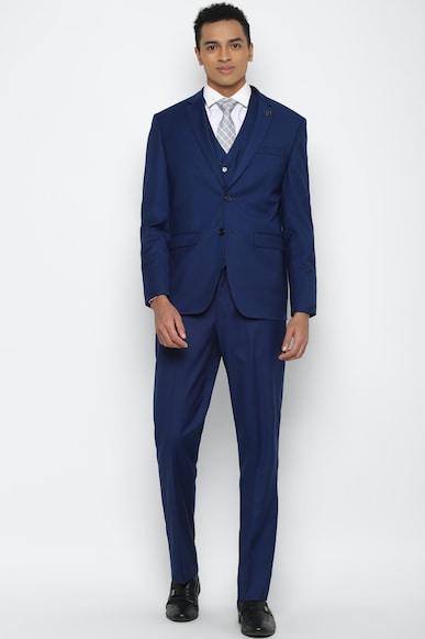 men navy slim fit textured formal three piece suit