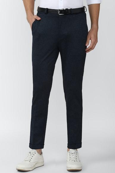 men navy solid carrot fit formal trousers