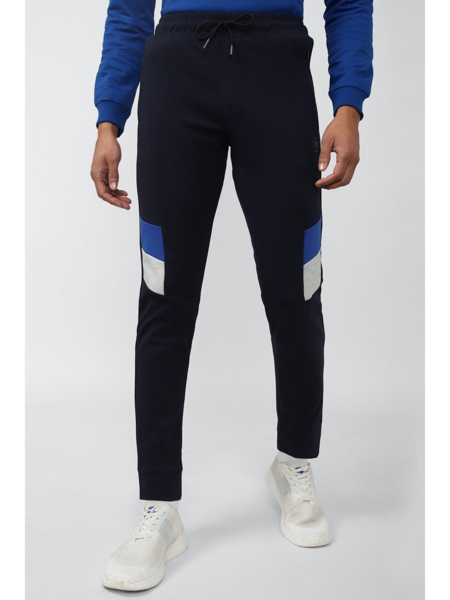 men navy solid casual jogger pants