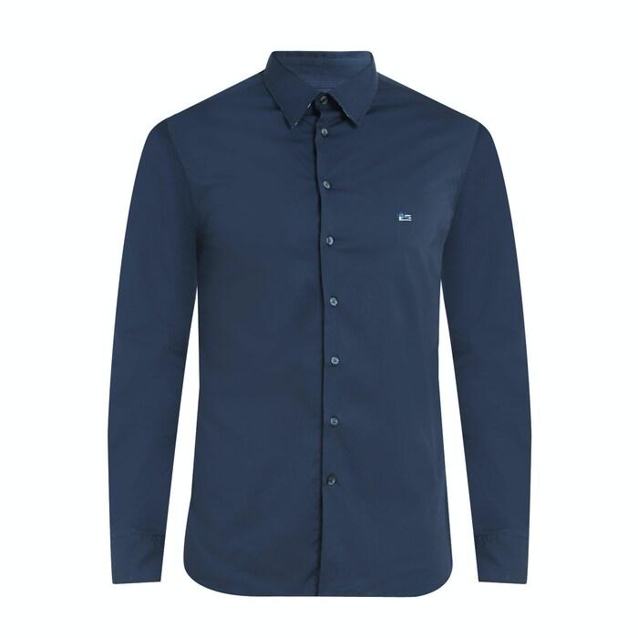 men navy solid chest logo shirt