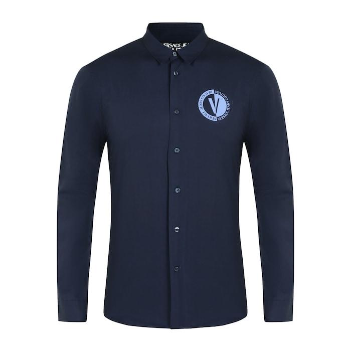 men navy solid chest v-emblem shirt