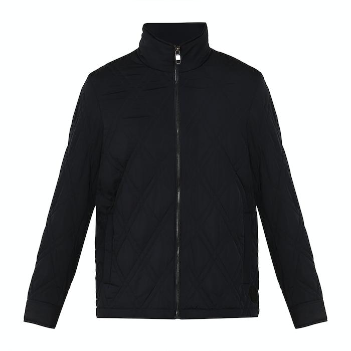 men navy solid diamond quilted jacket