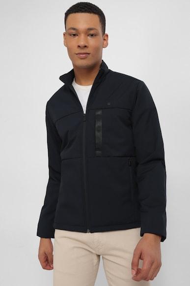 men navy solid full sleeves casual jacket