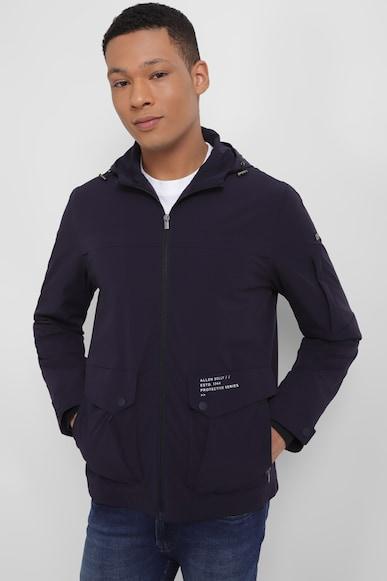 men navy solid full sleeves casual jacket