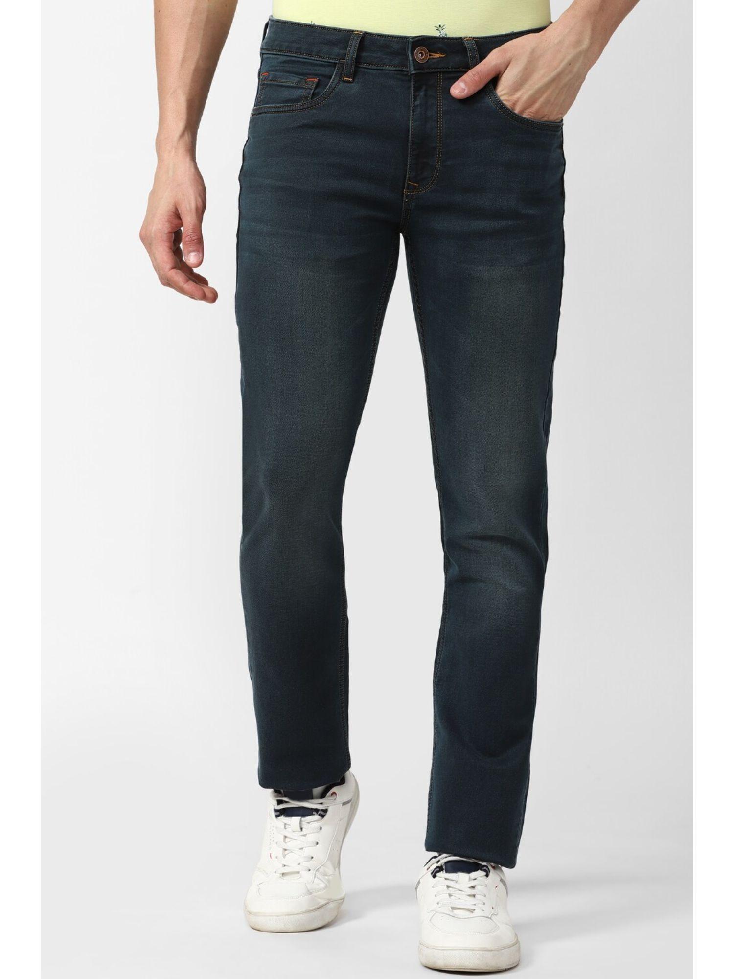 men navy solid jeans