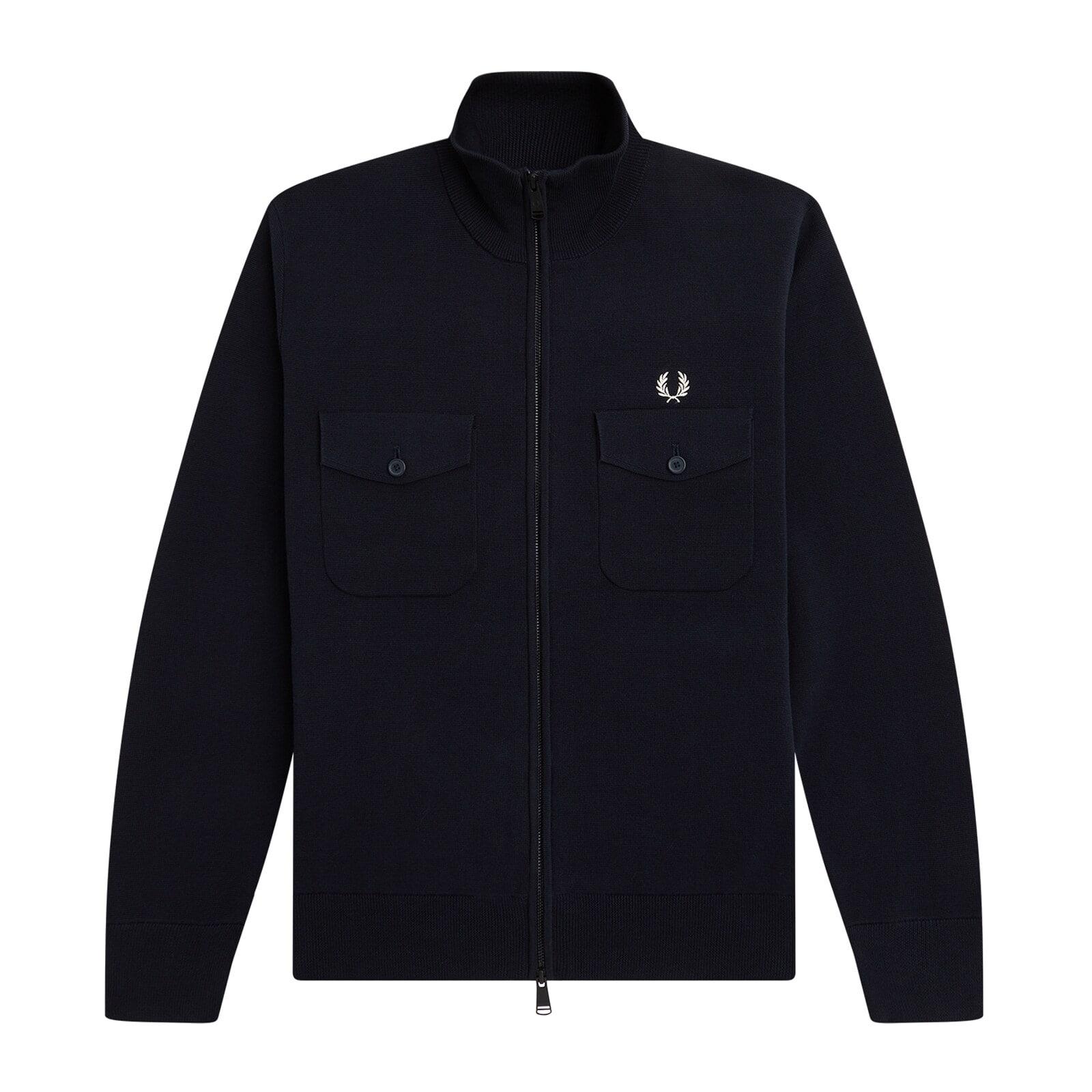 men navy solid knitted track jacket