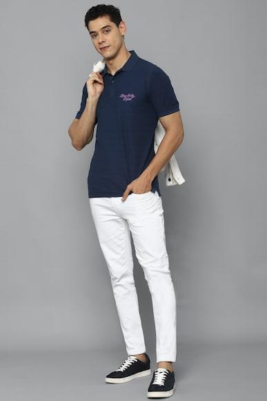 men navy solid polo neck t-shirt