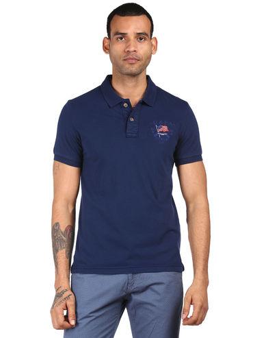 men navy solid polo t-shirt