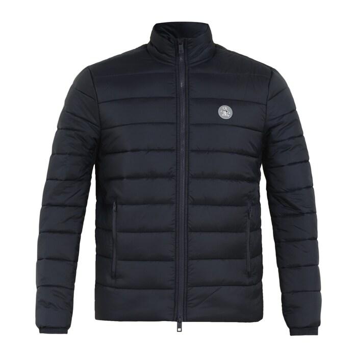 men navy solid puffer jacket