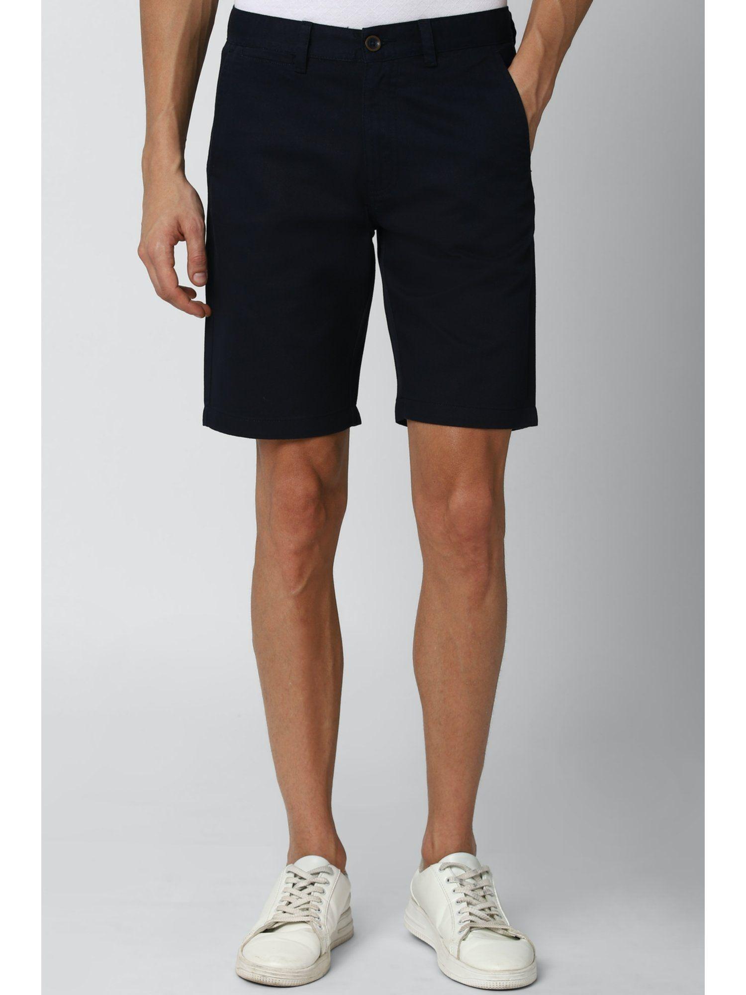 men navy solid regular fit casual shorts