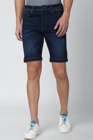 men navy solid regular fit casual shorts