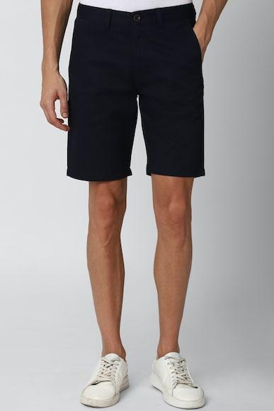 men navy solid regular fit casual shorts