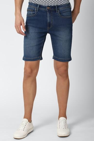 men navy solid regular fit casual shorts