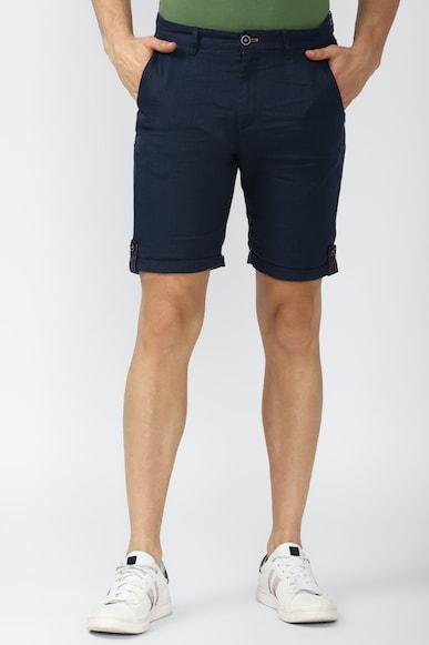 men navy solid regular fit casual shorts