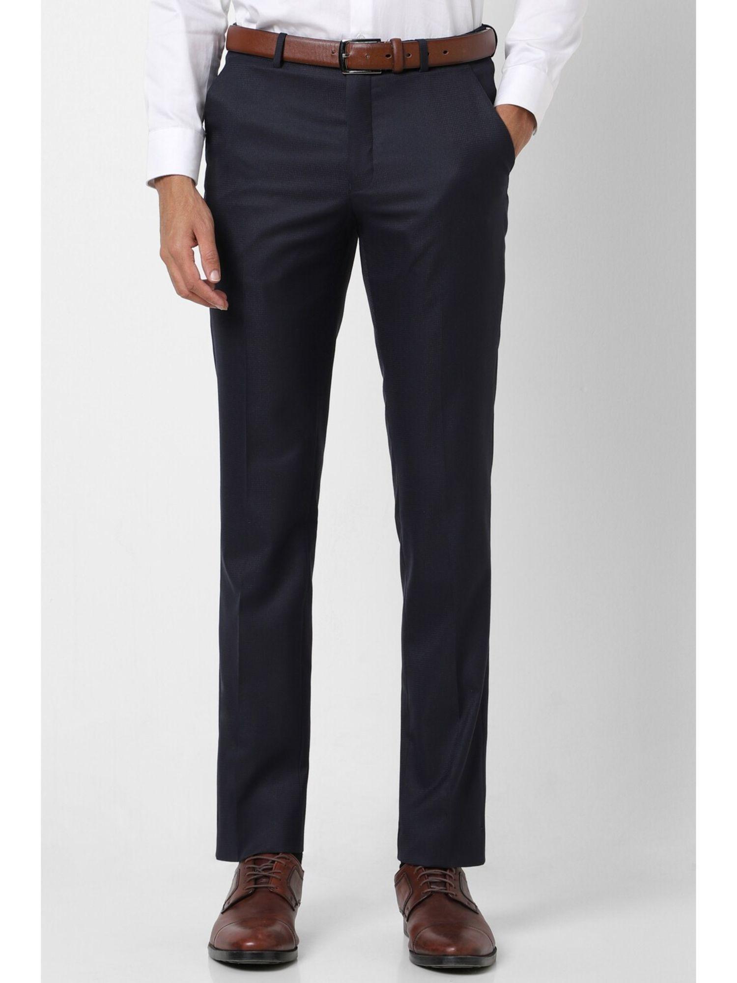 men navy solid skinny fit trousers