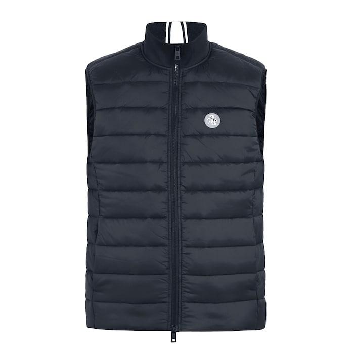 men navy solid sleeveless puffer jacket