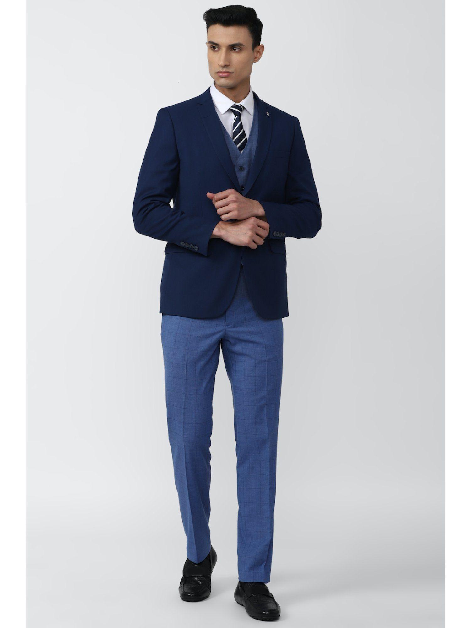men navy solid slim fit formal three piece suit (set of 3)