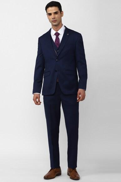 men navy solid slim fit formal three piece suit