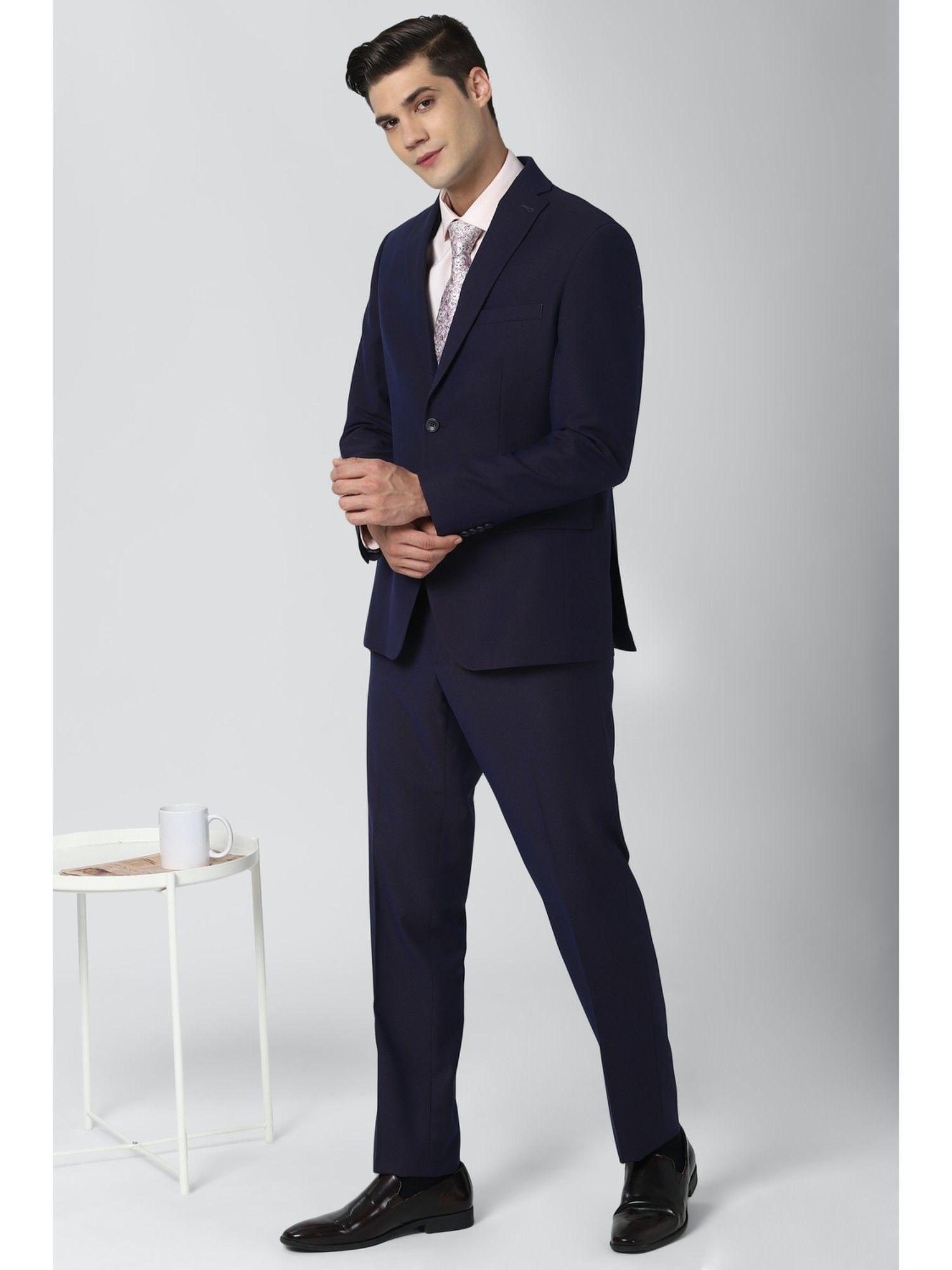 men navy solid slim fit formal two piece suit (set of 2)
