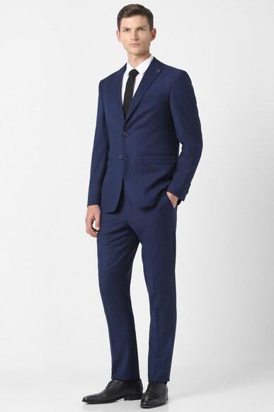 men navy solid slim fit formal two piece suit