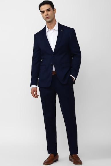 men navy solid slim fit formal two piece suit