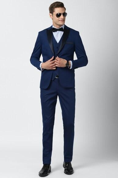 men navy solid slim fit wedding three piece suit