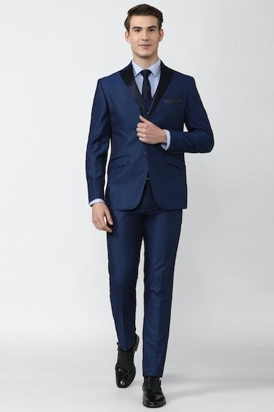 men navy solid slim fit wedding three piece suit