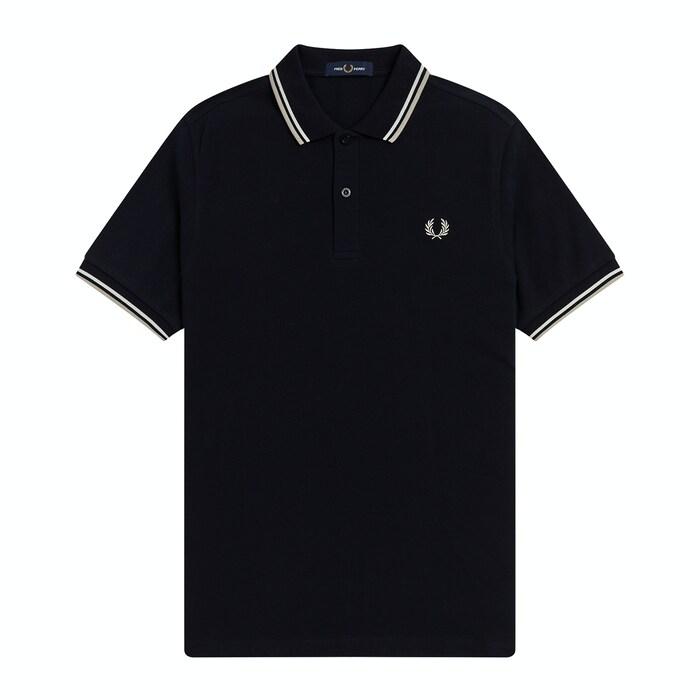 men navy solid twin-tipped logo polo