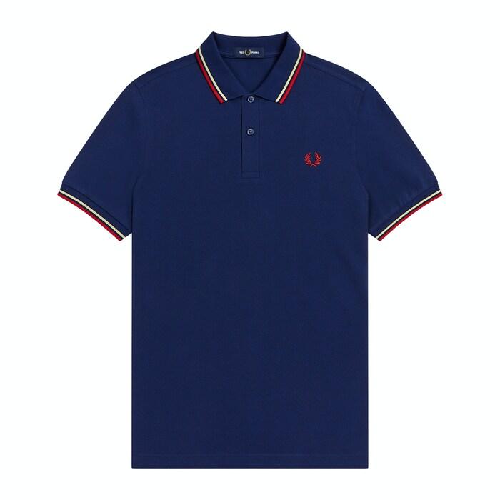 men navy solid two tonal twin-tipped logo polo