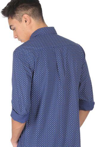 men navy spread collar printed casual shirt