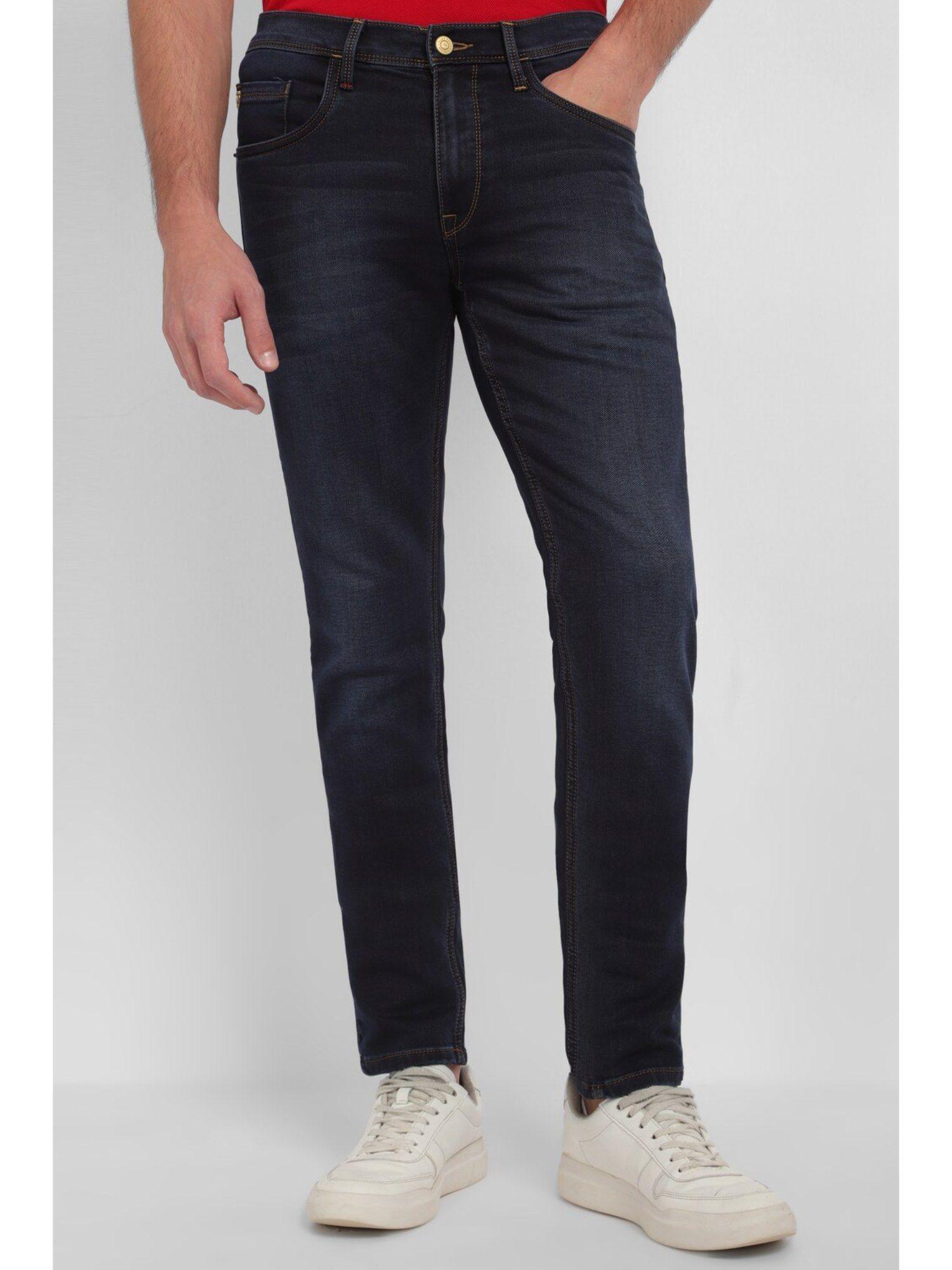 men navy straight fit dark wash jeans