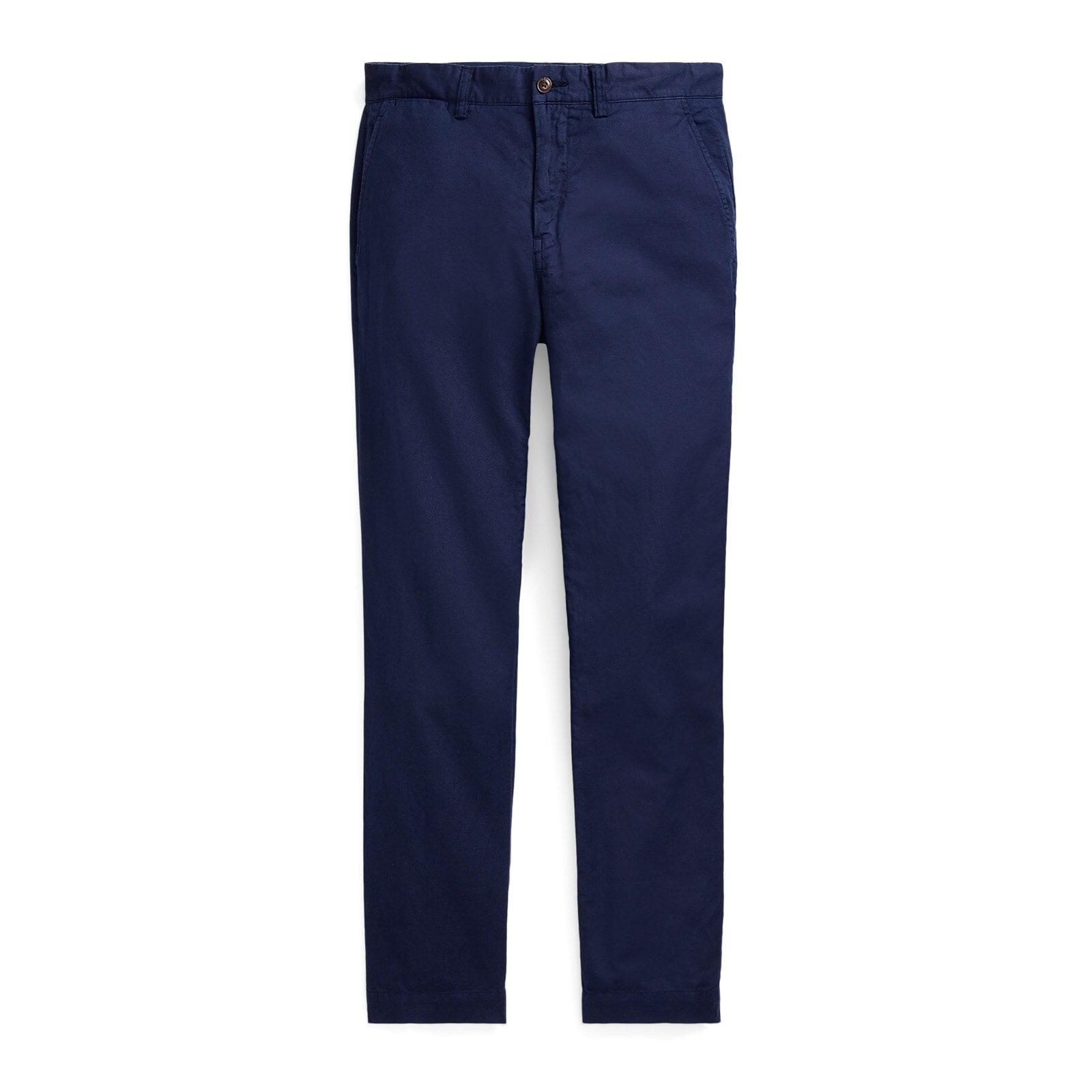 men navy straight fit linen-cotton pant