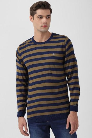 men navy stripe crew neck sweater