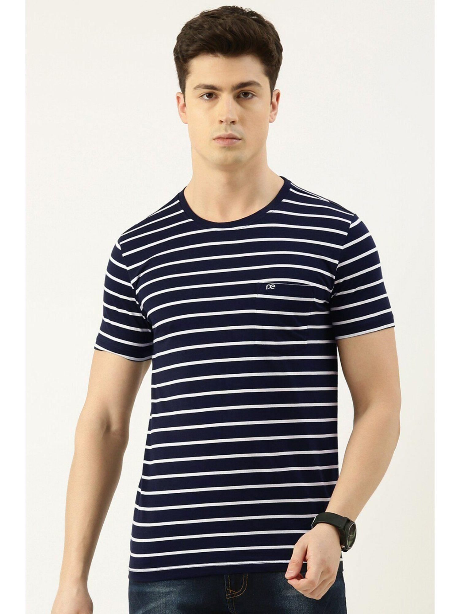 men navy stripe crew neck t-shirts