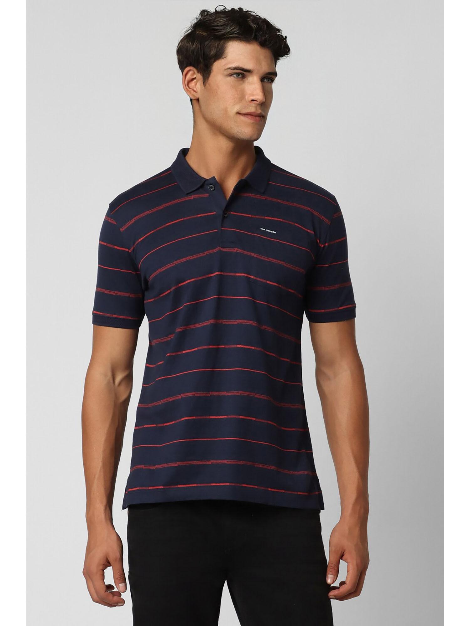 men navy stripe polo neck t-shirt