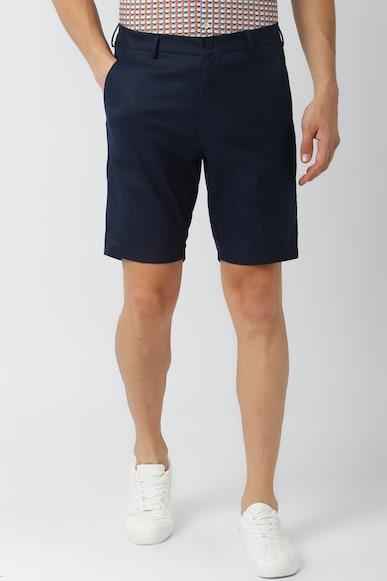men navy stripe slim fit casual shorts