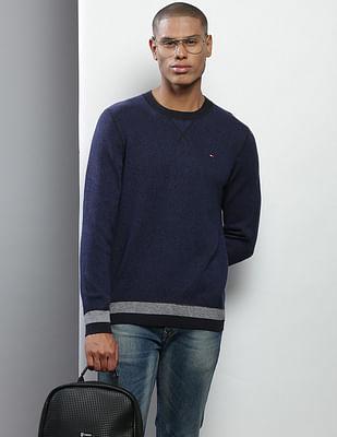 men navy striped hem creed crew neck sweater